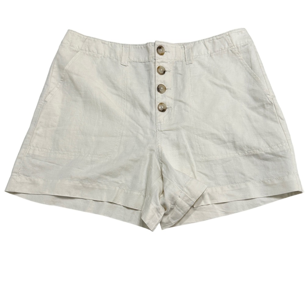 Loft‎ High Waisted Linen Blend Shorts Coastal Safari Utility Boho Chic Size 10